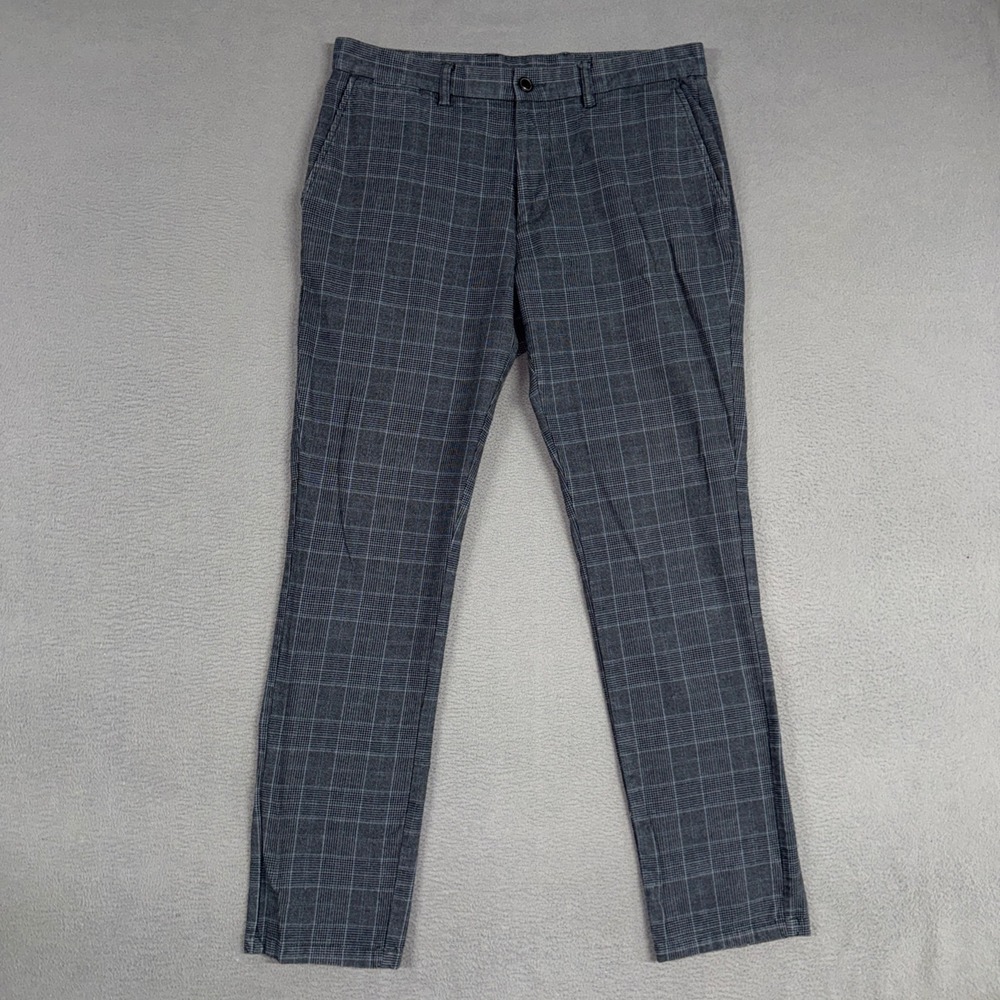 Old Navy Pants Mens 33x32 Grey Blue Plaid Ultimate Slim Built-In Flex Chinos